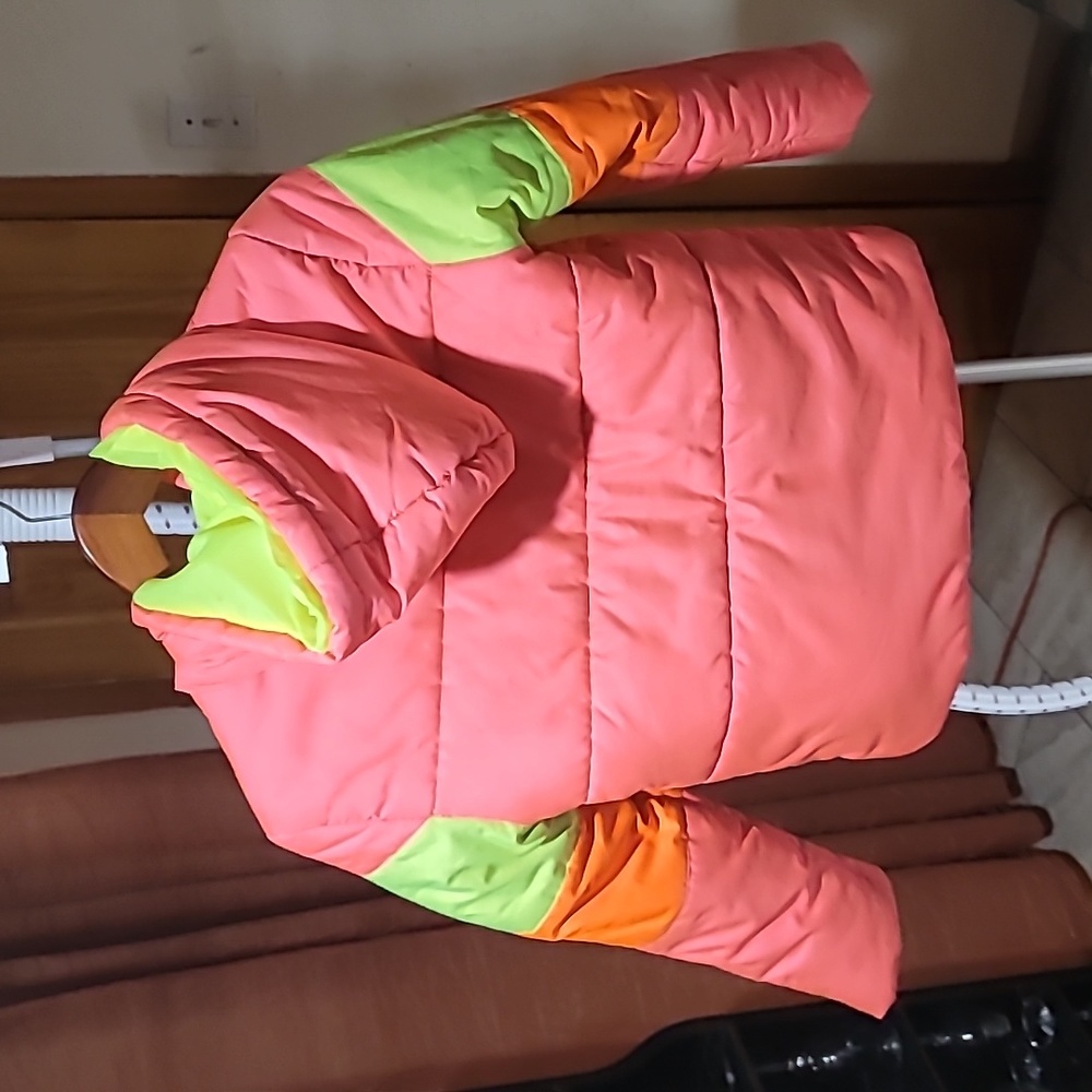S. Rothchild Girls Pink, Yellow & Orange Neon Hooded Jacket, Size M(10/12) - Picture 2 of 3